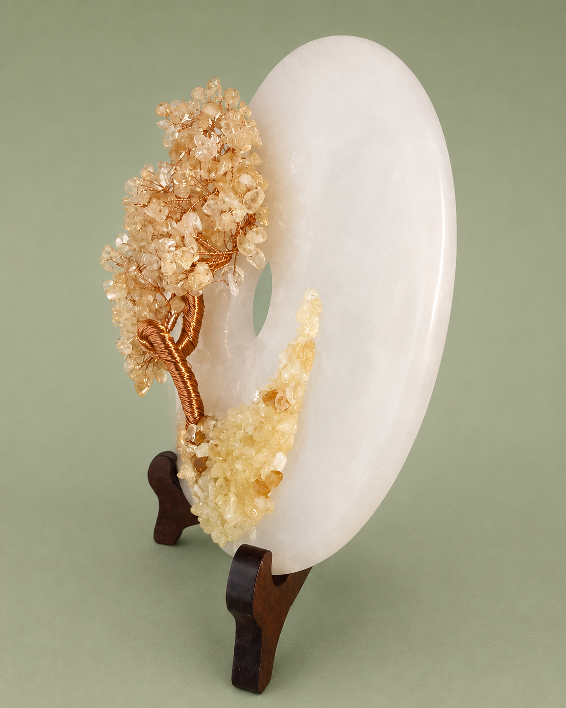 Citrine Tree of Life on Milky Quartz Donut Plate 1145g