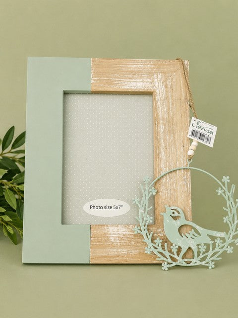 Rustic Photo Frame 5 x 7 and Metal Bird Wreath - Set