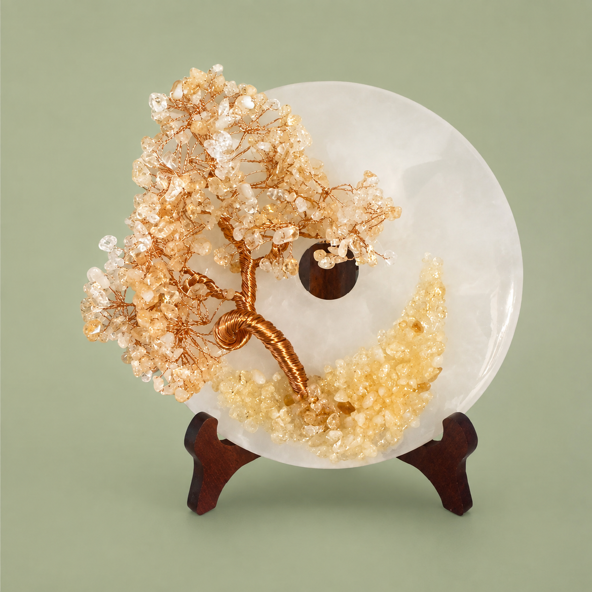 Citrine Tree of Life on Milky Quartz Donut Plate 1145g